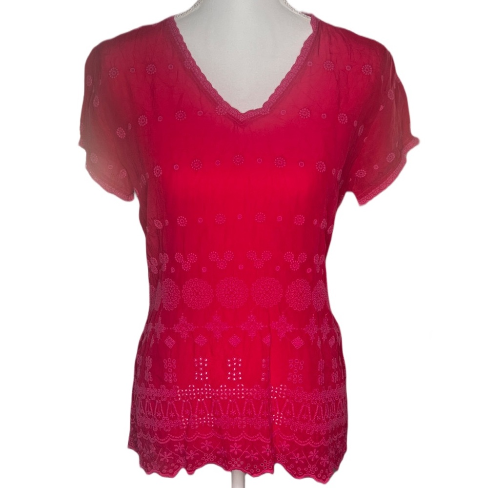 Johnny Was Fuchsia Embroidered Blouse